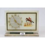 Art Deco Style Marble Onyx Mantle Clock with Hand Painted Hunting Scene