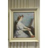 Studio Framed Oil Painting Portrait of a Girl at a Piano