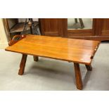 Arts and Crafts Style Oak Coffee Table with Carrying Handles and raised on four chamfered square