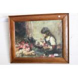 Oil Painting on Canvas Board of a Child Flower Seller