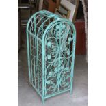 Arched Green Metal Wine Rack for Twenty Bottles with Two Wrought Iron Doors