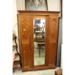 Early 20th century Pine Wardrobe with Single Mirrored Door