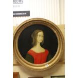 Oil Painting on Canvas depicting an 18th / 19th century Girl contained in a Circular Overpainted