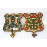 Two Vintage Carved and Painted Oak Plaques