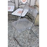 Pair of Clear Perspex Folding Chairs and a Pair of Metal Folding Garden Chairs