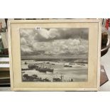 A mid 20th century black and white photo titled monsoon on the Hooghly indistincly signed,label