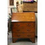 Edwardian Mahogany Drop Front Bureau with Shell and Cross-Banded Inlay