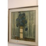 1957 Studio Framed Vintage Print Still Life Retro Study of Flowers in Vase, signed