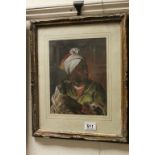 Gilt Framed Oil Painting Portrait of a Berber Boy in Traditional Costume