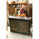 Moorish Style Side Cabinet with a pair of heavily carved effect painted doors and two brass ring