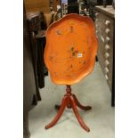 19th century Tilt Top Table with Orange Lacquered and Painted Papier Mache Shaped Top