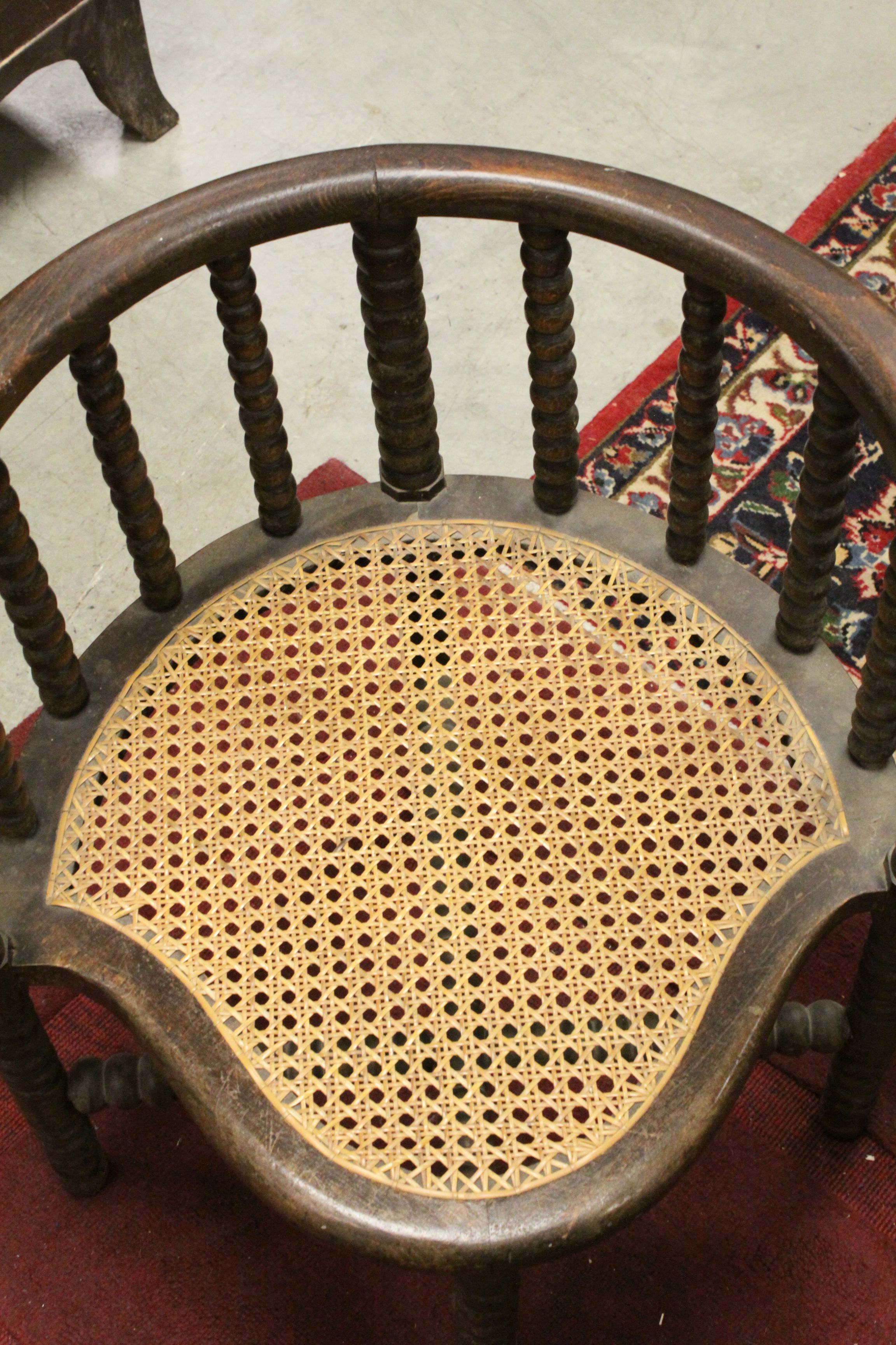 Early 20th century Oak Tub Corner Chair with Bobbin Supports and Cane Seat - Image 4 of 4