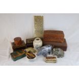 Mixed Items to include Stone Animals, Vintage Boxes, Cash Tin, etc