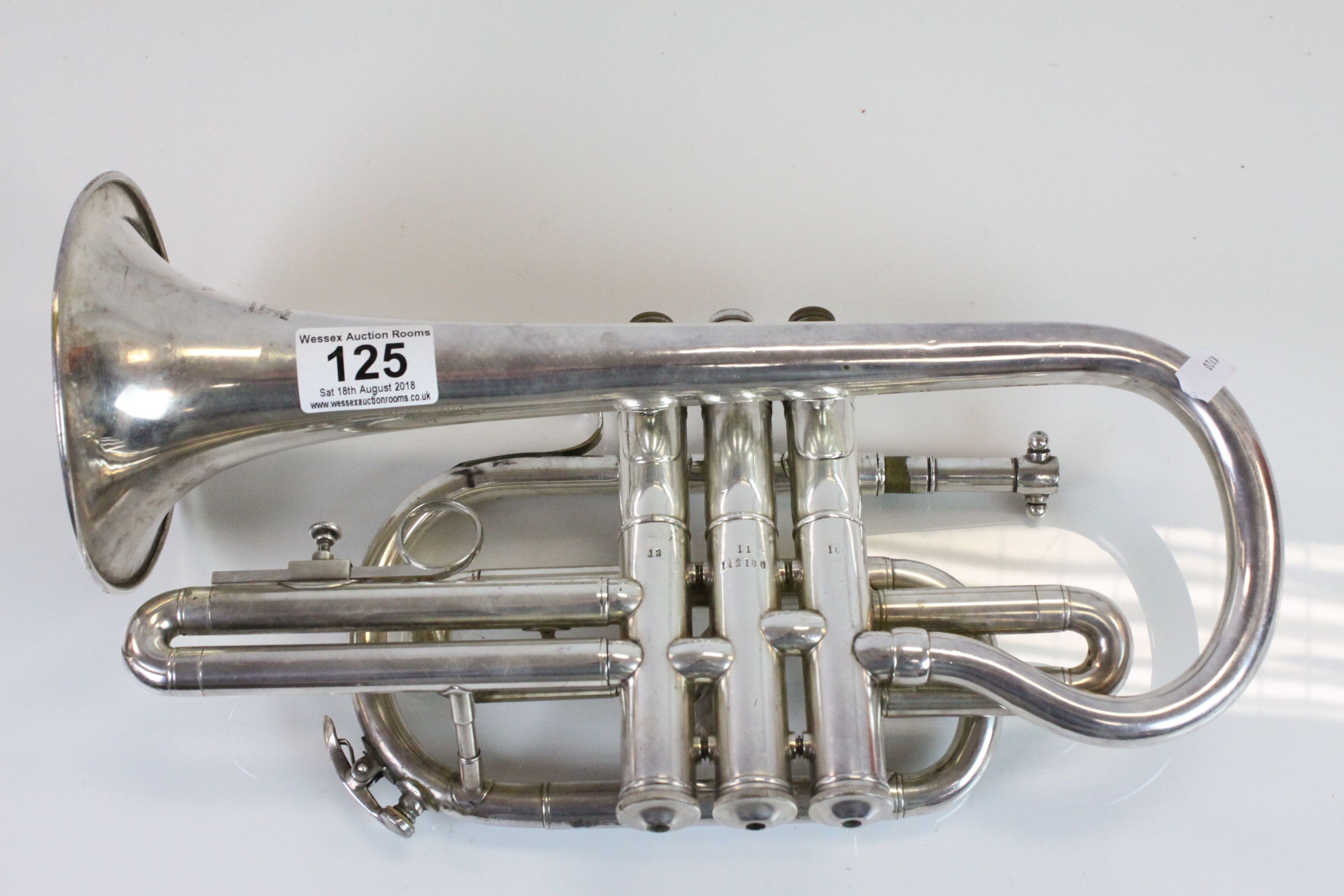 Two vintage Trumpets to include a Brass one marked "Manhattan" and a Silver plated example marked " - Image 5 of 9