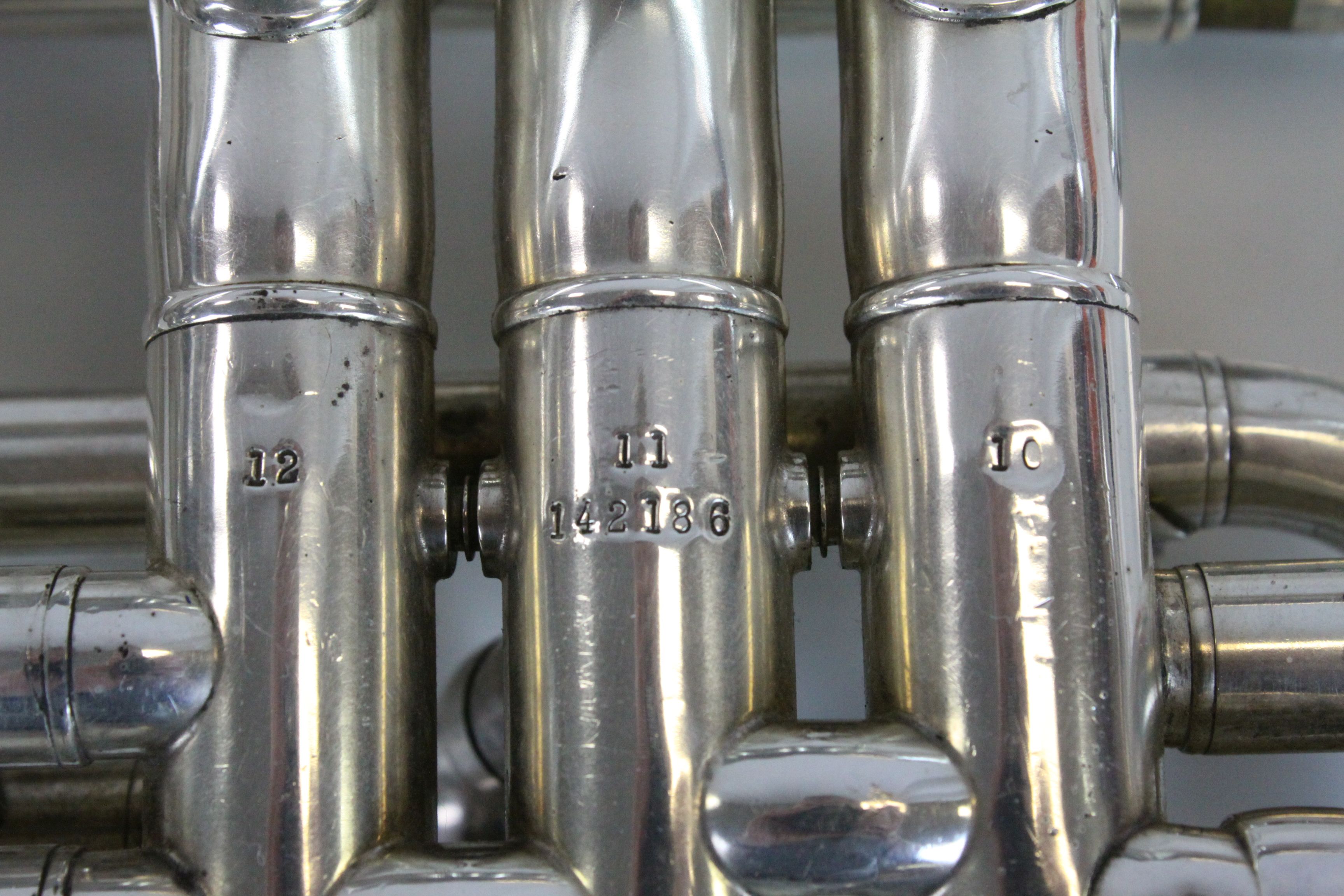 Two vintage Trumpets to include a Brass one marked "Manhattan" and a Silver plated example marked " - Image 6 of 9