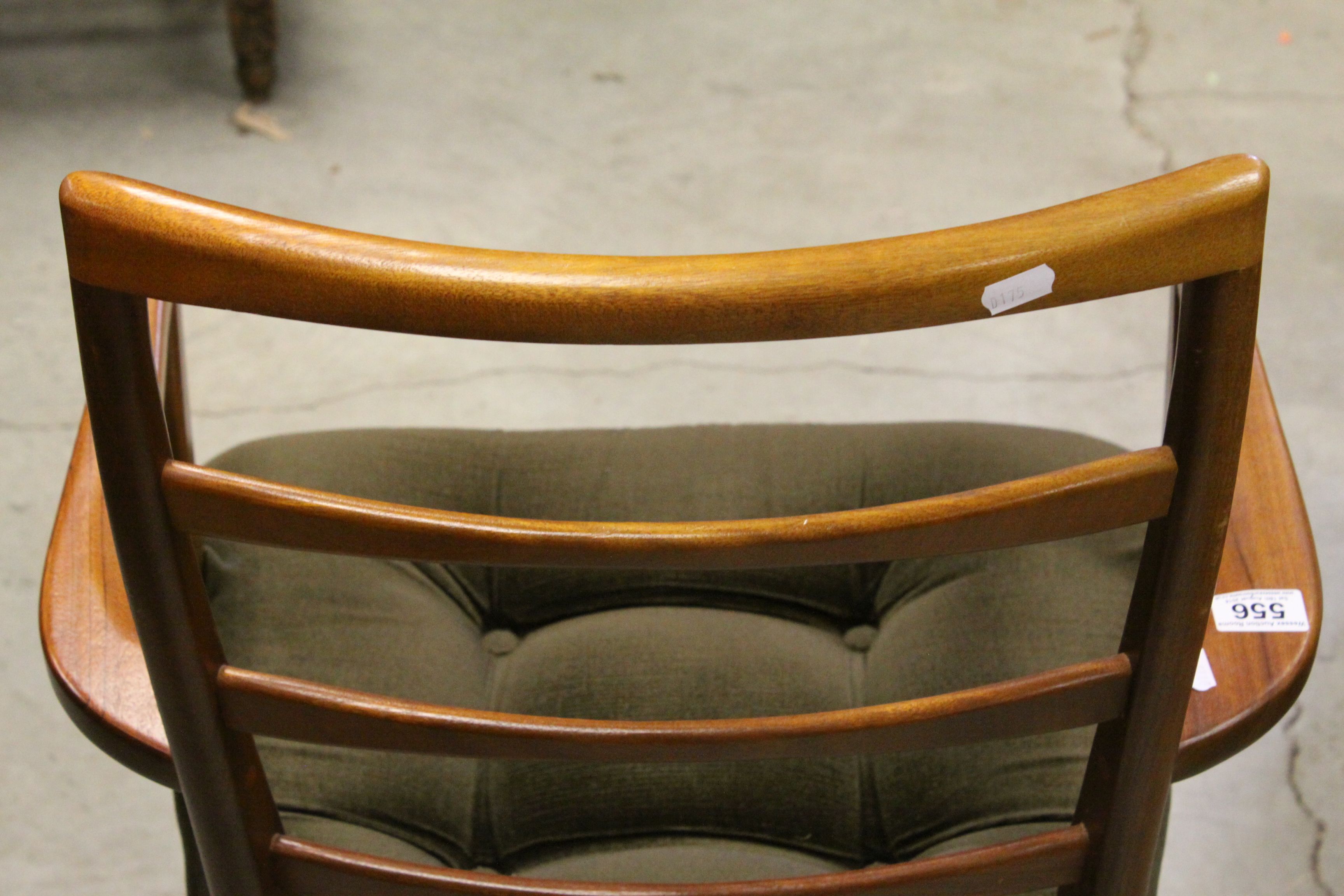 Retro Danish Style Teak Elbow Chair with Padded Seat - Image 4 of 7