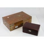 Brass bound Oak jewellery box and a Leather covered example