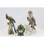Goebel ceramic model of a Woodpecker, numbered 3801028, a ceramic model of an African Parrot and a