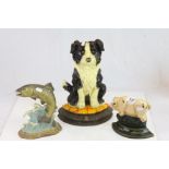 Three painted Cast Iron door stops to include a Dog, a Pig & a Fish