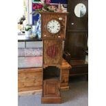 Small 1930's / 40's Oak Longcase Style Clock with Shelf and Cupboard to base, 150cms high