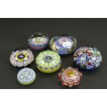 Group of seven vintage glass Paperweights with Millefiori cane decoration