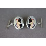 Pair of Silver and Enamel Set Cufflinks depicting a Nude Lady