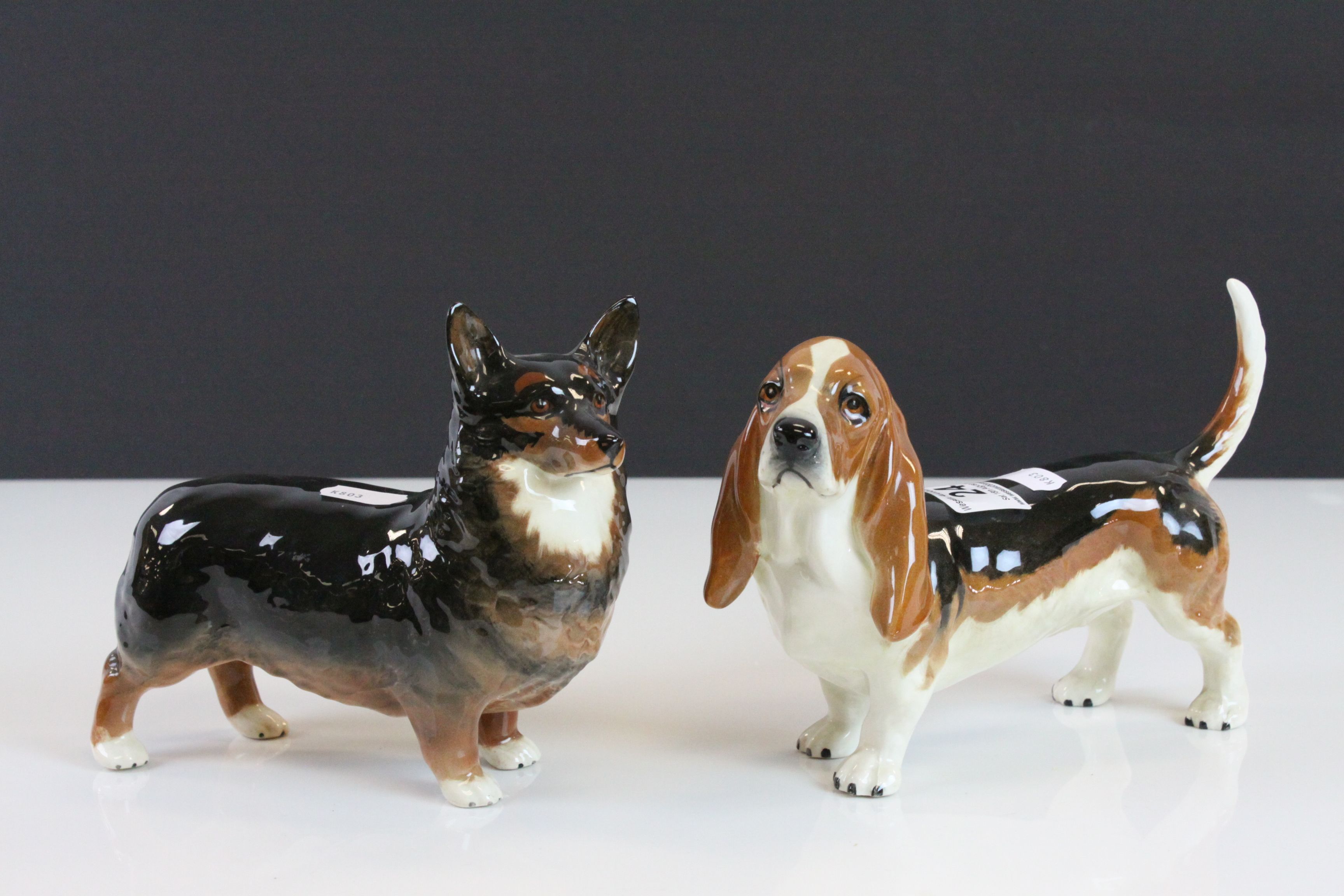 Beswick ceramic model of a Corgi "Black Prince" & a Bassett Hound