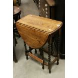 Small Oak Gate-leg Table with Oval Flaps and Barley Twist Legs