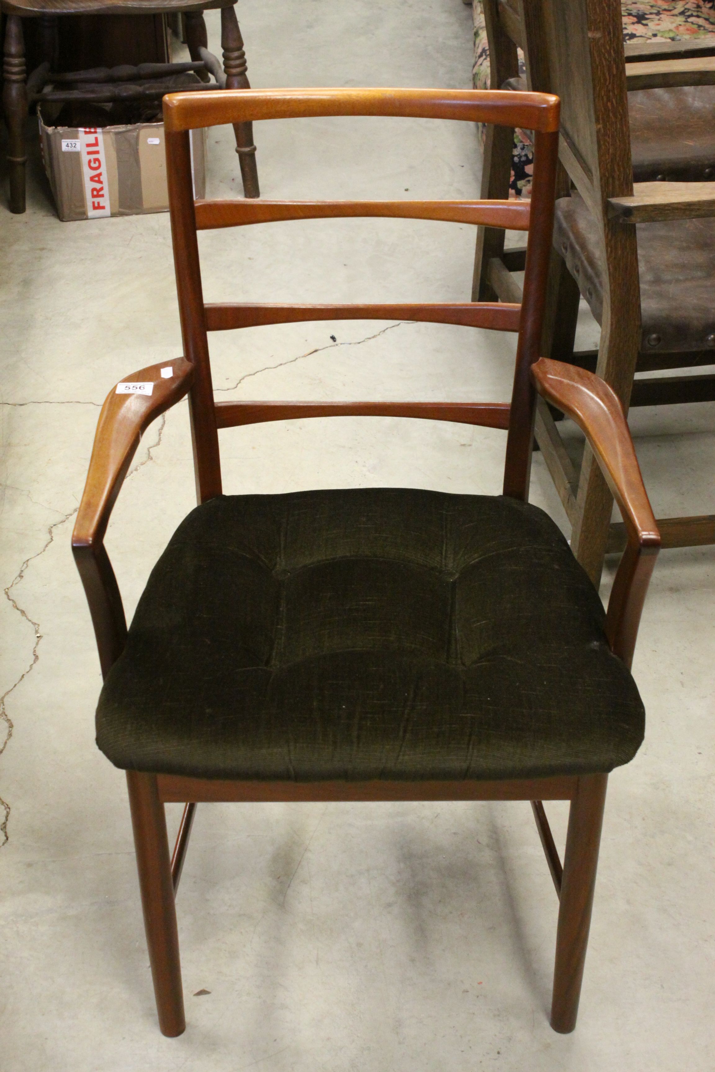 Retro Danish Style Teak Elbow Chair with Padded Seat - Image 2 of 7