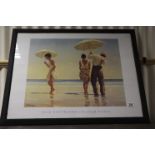 After Jack Vettriano Studio framed romantic print figures on a beach with parasols
