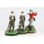 Three painted Cast Iron door stops, all in Golfer designs