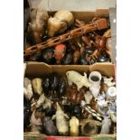 Large Collection of Elephants including Wooden and Ceramic in two trays