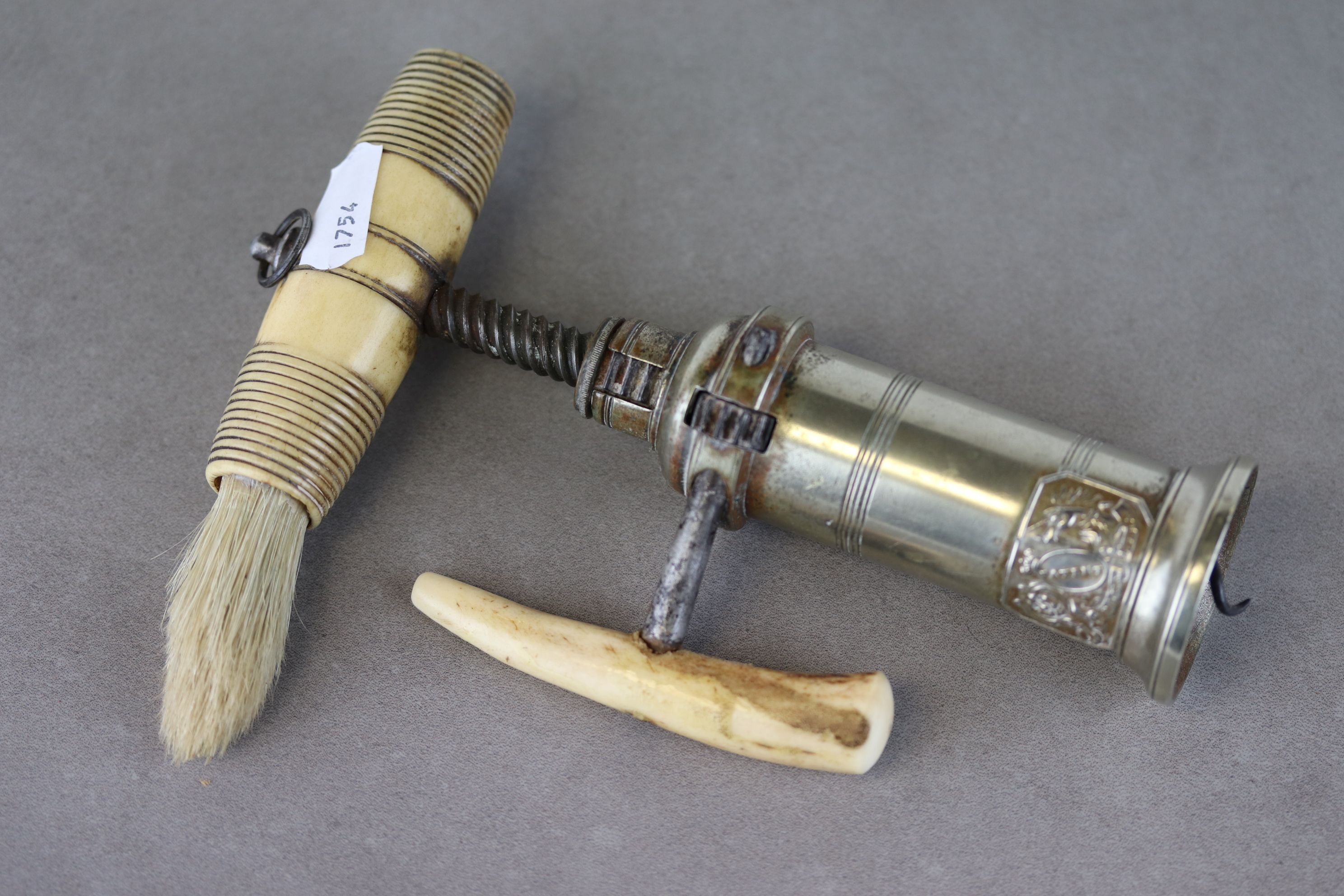 Bone and silver plate Kings corkscrew with rack and pinion mechanism, the bone handled incorporating