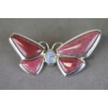 Silver and Agate Butterfly Brooch