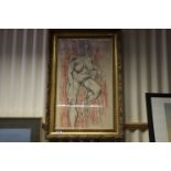 20th century School Pastel and Sanguine Chalk, study of nude female, gilt framed