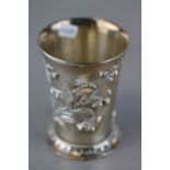 c1880 Elkington & Co Goblet / Cup with repousse decoration of Dragon Fly and Strawberries and