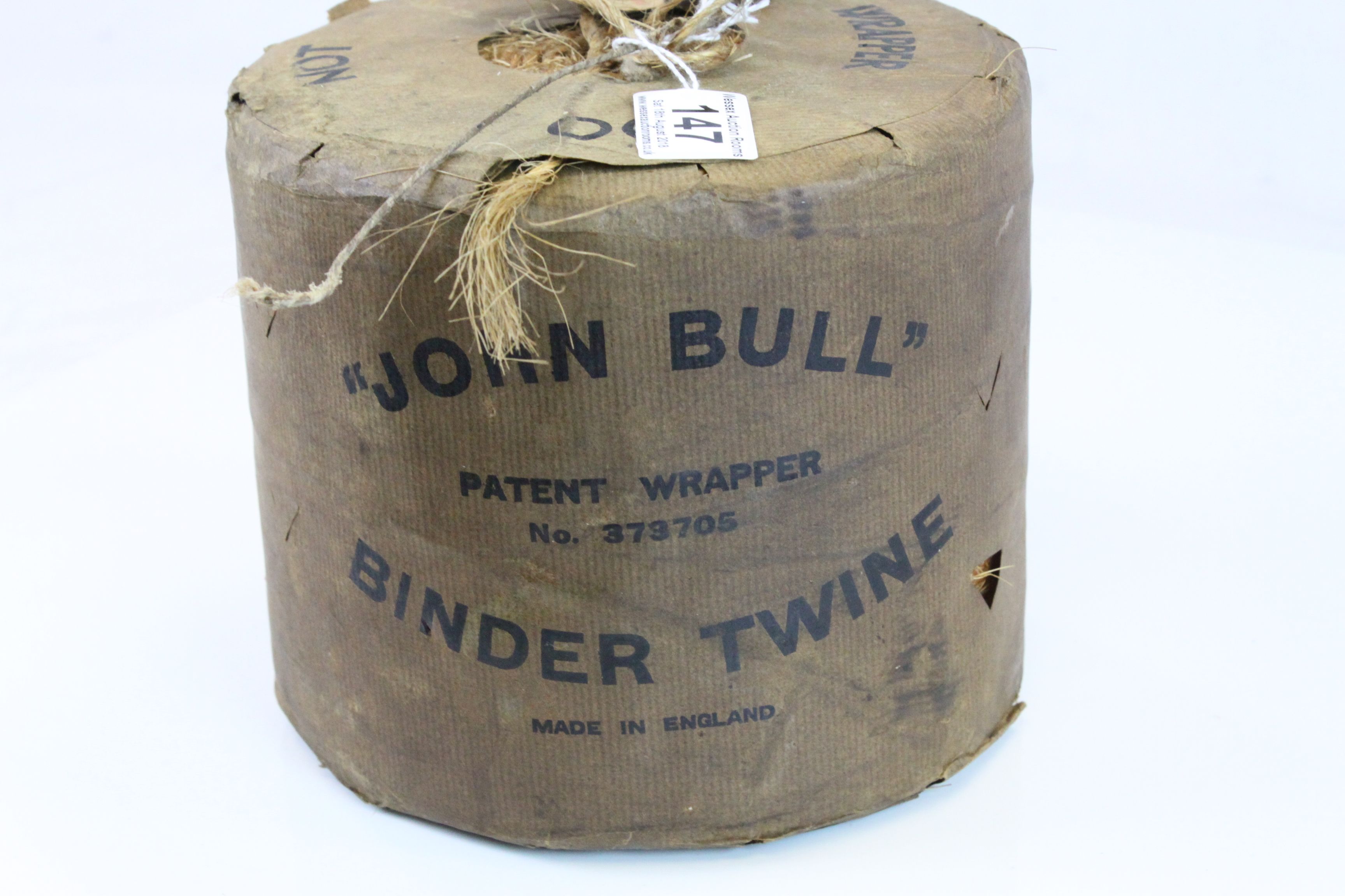 Vintage Wrapped Roll of Binder Twine marked ' John Bull Binder Twine, patent wrapper no. 379705 ' - Image 2 of 4
