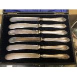 Cased Set of Six Butterknives with Silver Handles