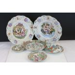 Pair of large Capodimonte Chargers & four Oriental dishes to include Famille Rose