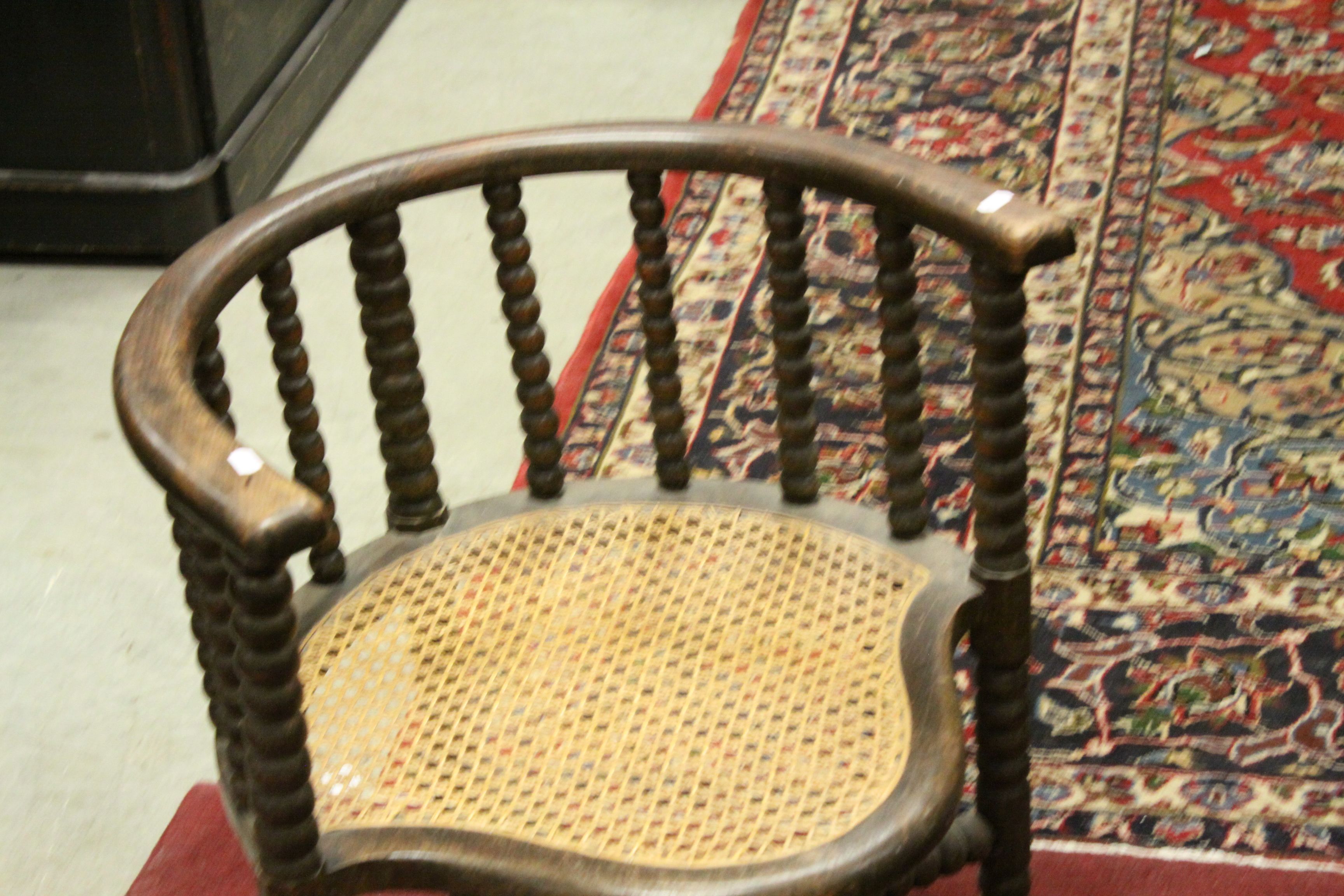 Early 20th century Oak Tub Corner Chair with Bobbin Supports and Cane Seat - Image 2 of 4