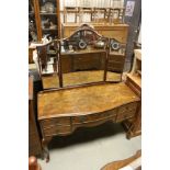 1920's / 30's Burr Walnut and Walnut Veneer Dressing Table with Triptych Mirror and raised on