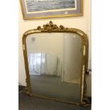19th century Gilt and Gesso Overmantle Mirror with scroll finial (some loss to frame), 145cms high