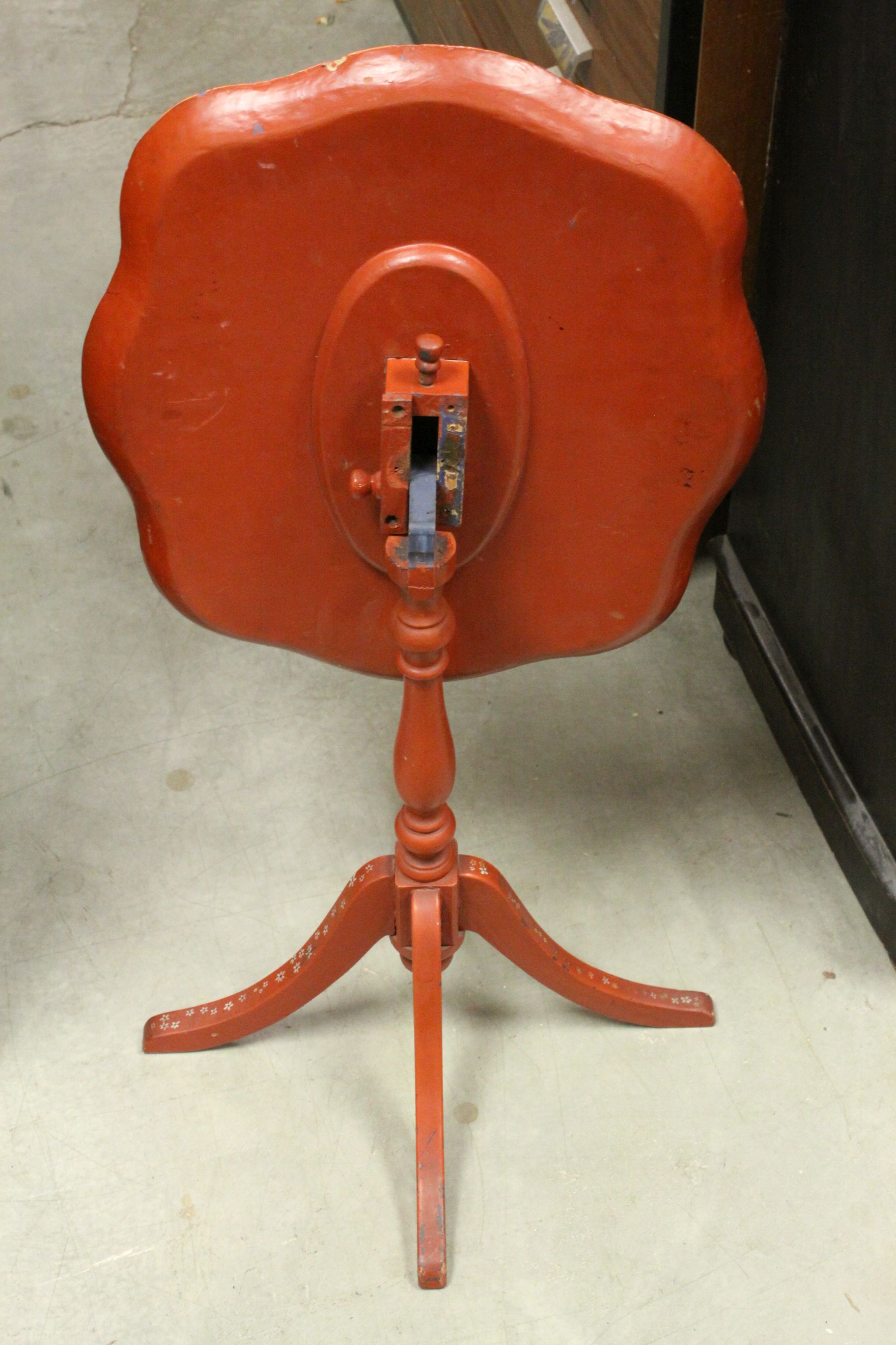 19th century Tilt Top Table with Orange Lacquered and Painted Papier Mache Shaped Top - Image 3 of 4