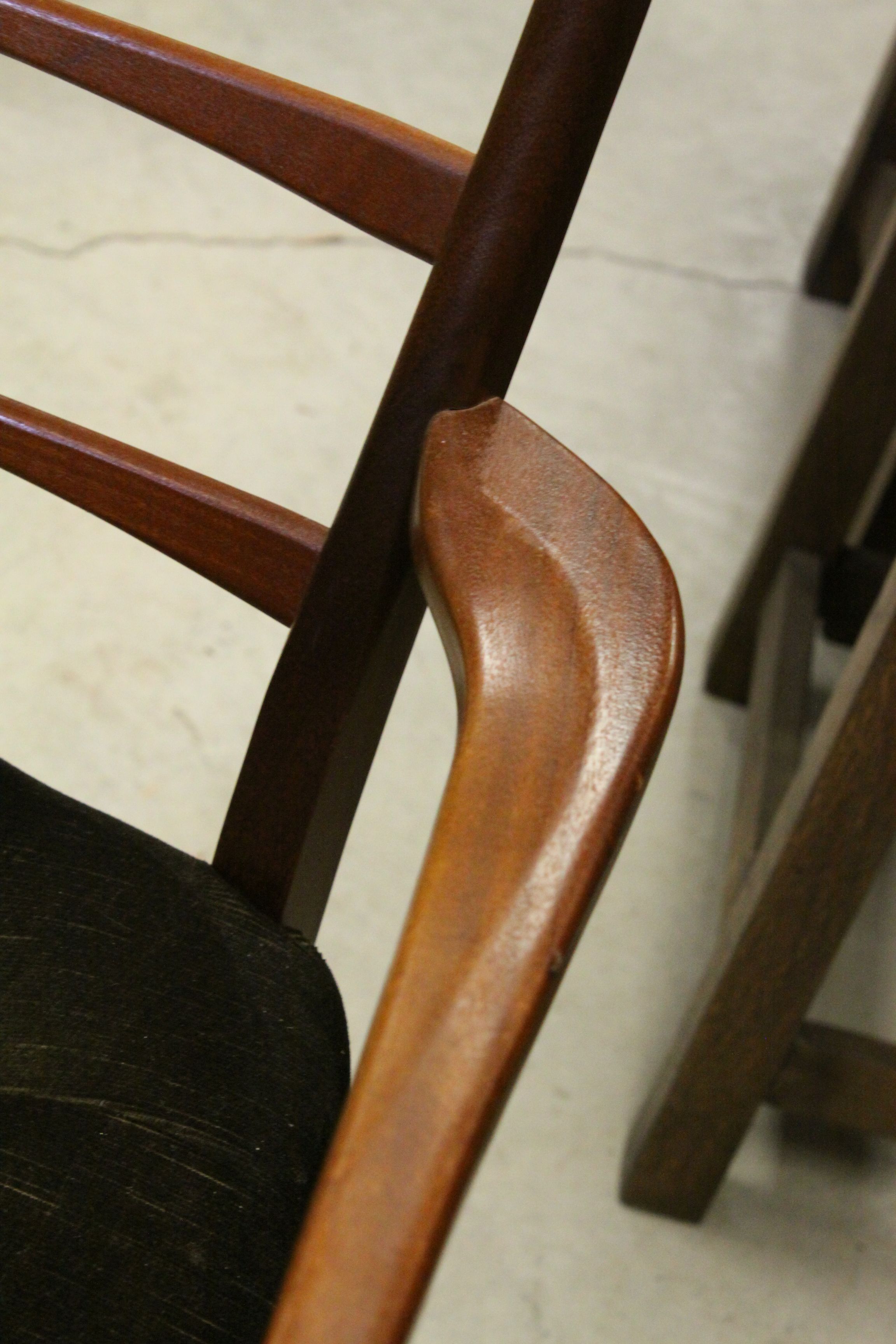 Retro Danish Style Teak Elbow Chair with Padded Seat - Image 3 of 7