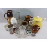 Box of mixed ceramics, glass to include Doulton Harvest Jug, glass Rummer etc