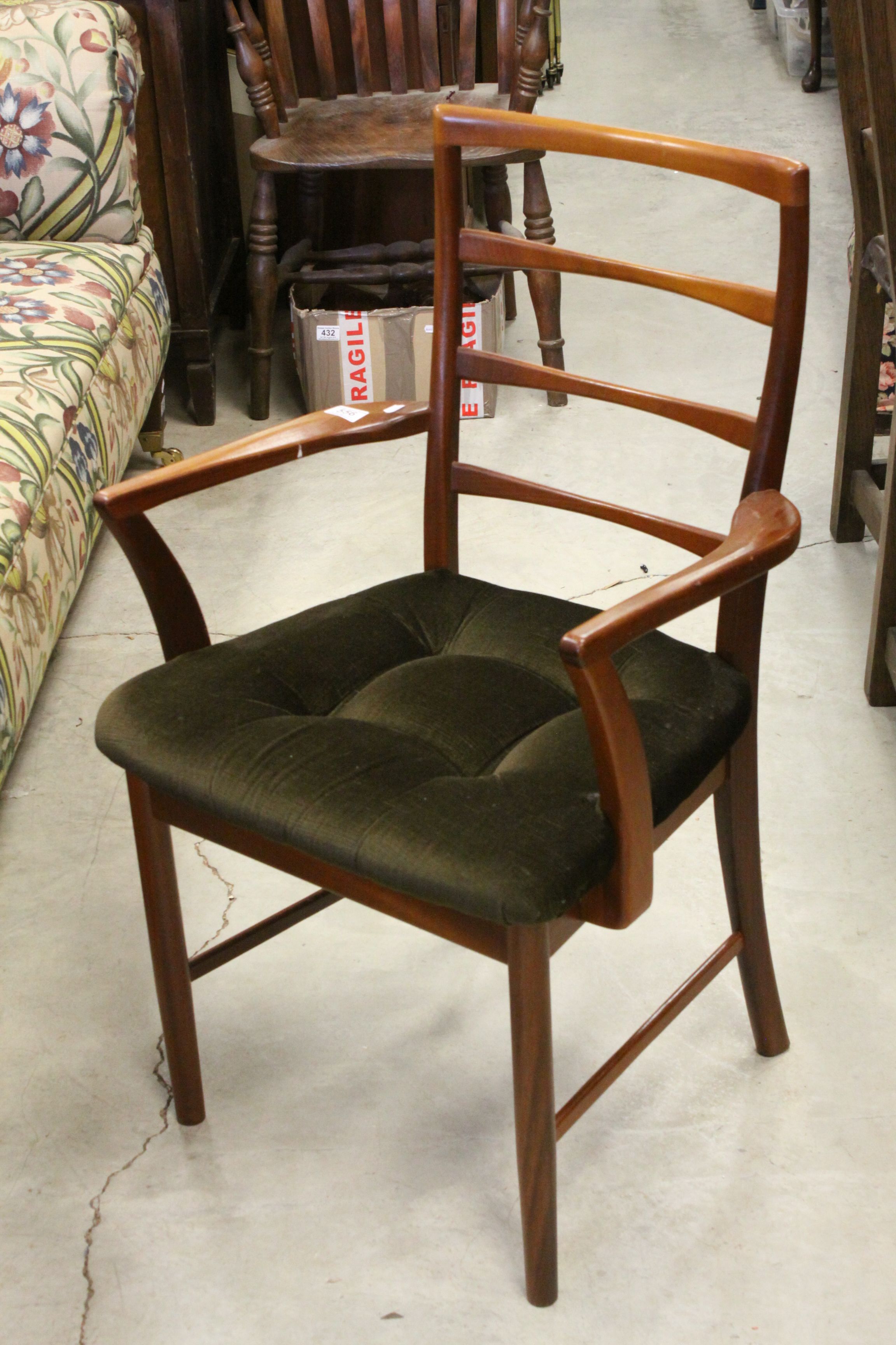 Retro Danish Style Teak Elbow Chair with Padded Seat