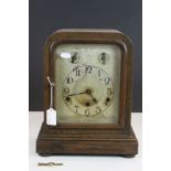 Large Vintage Wooden Cased Mantle Clock with Silvered Dial and Westminster Chimes