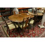 1920's / 30's Walnut and Burr Walnut Twin Pedestal Dining Table with Carved Edge and one