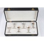 Art Deco Cased Set of Six Glasses, each decorated with a Cockerel, retailed by Boyes Bassett & Co