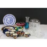 Collection of glass & ceramics to include Murano & Toby cups and saucers, cut glass etc